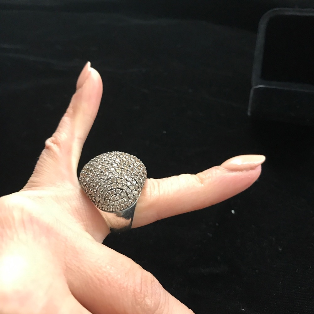 Champagne Crystal and silver ring